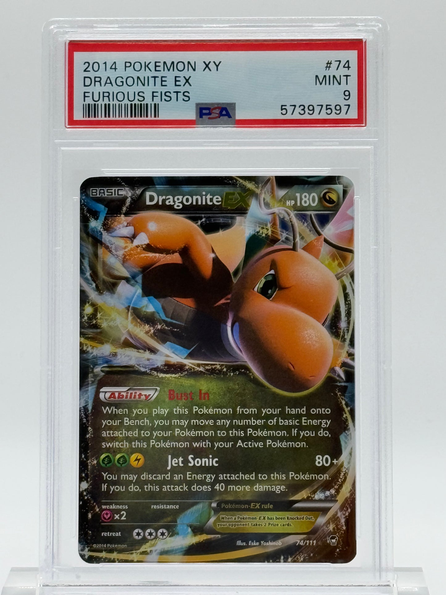 2014 POKEMON X-PSA 9-DRAGONITE EX-FURIOUS FISTS