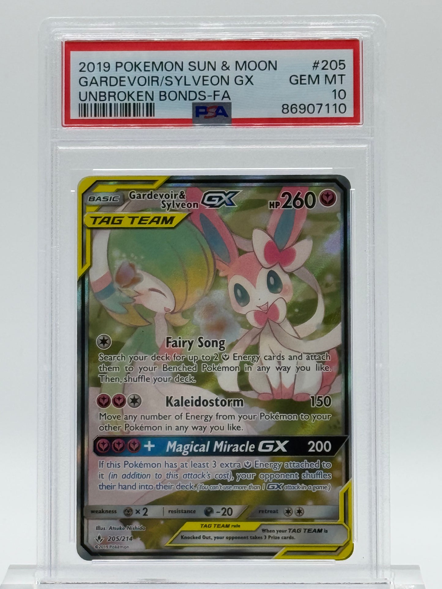 2019 POKEMON SUN & MOON-PSA 10-GARDEVOIR/SYLVEON GX-UNBROKEN BONDS-FA