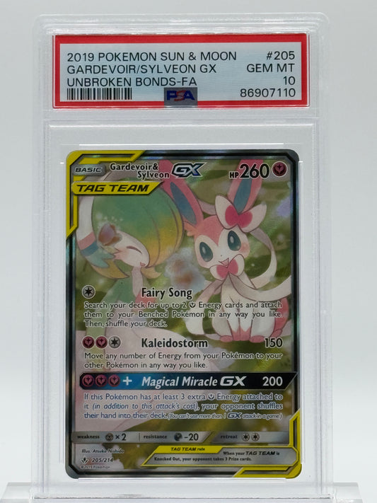 2019 POKEMON SUN & MOON-PSA 10-GARDEVOIR/SYLVEON GX-UNBROKEN BONDS-FA