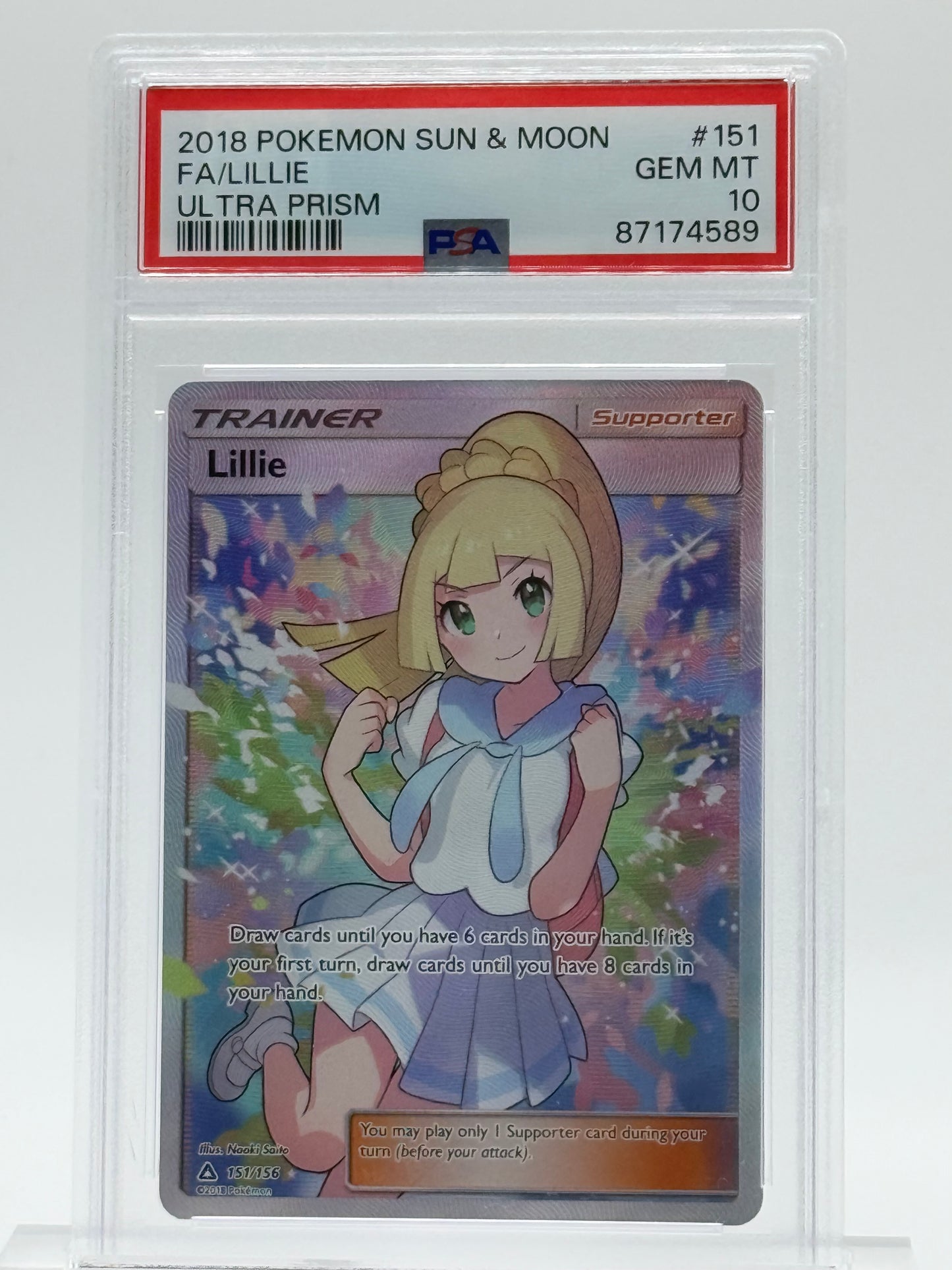 2018 POKEMON SUN & MOON-PSA 10-FA/LILLIE-ULTRA PRISM