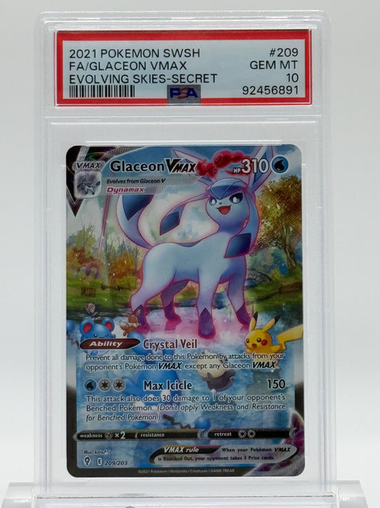 2021 POKEMON SWSH-PSA 10-FA/GLACEON VMAX-EVOLVING SKIES-SECRET