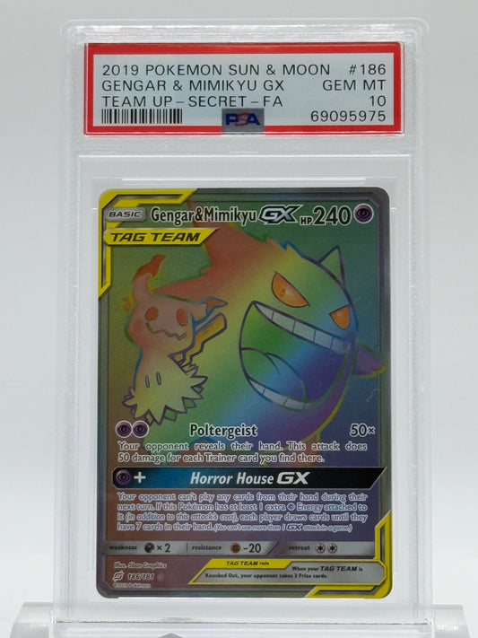 2019 POKEMON SUN & MOON-PSA 10- GENGAR & MIMIKYU GX-TEAM UP-SECRET-FA