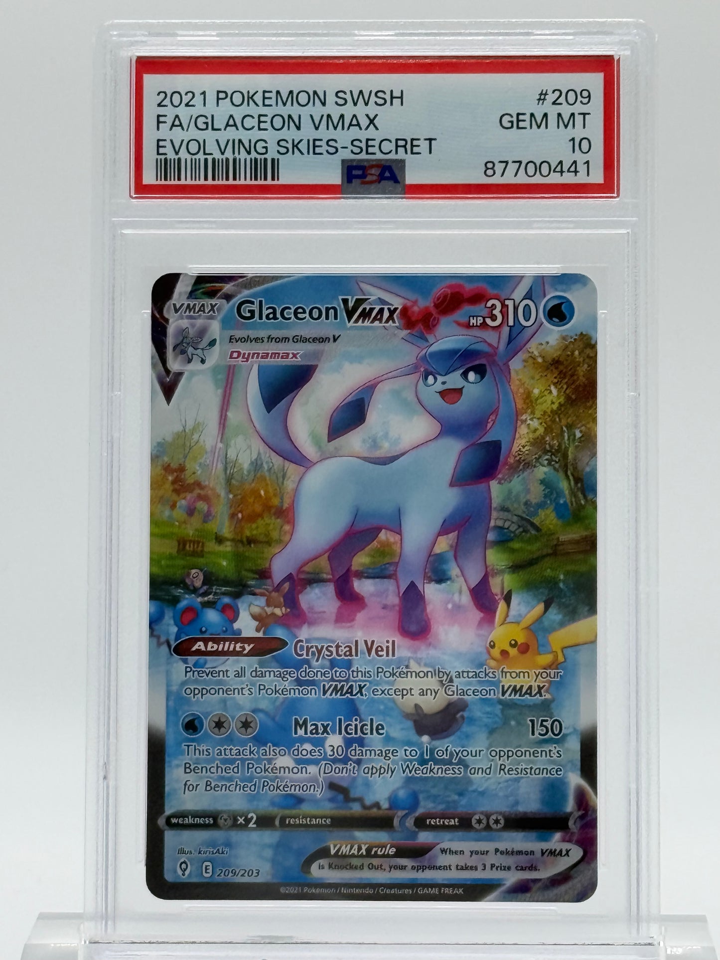 2021 POKEMON SWSH-PSA 10-FA/GLACEON VMAX-EVOLVING SKIES-SECRET