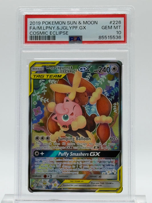 2019 POKEMON SUN & MOON- PSA 10-FA/M.LPNY.&JGLYPF.GX-COSMIC ECLIPSE