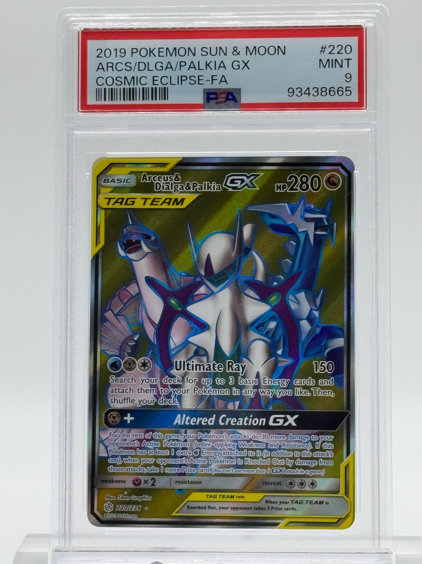 2019 POKEMON SUN & MOON-PSA 9-ARCS/DLGA/PALKIA GX-COSMIC ECLIPSE-FA