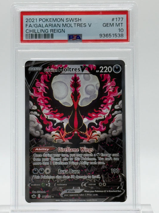 2121 POKEMON SWSH-PSA 10-FA/GALARIAN MOLTRESS V- CHILLING REIGN