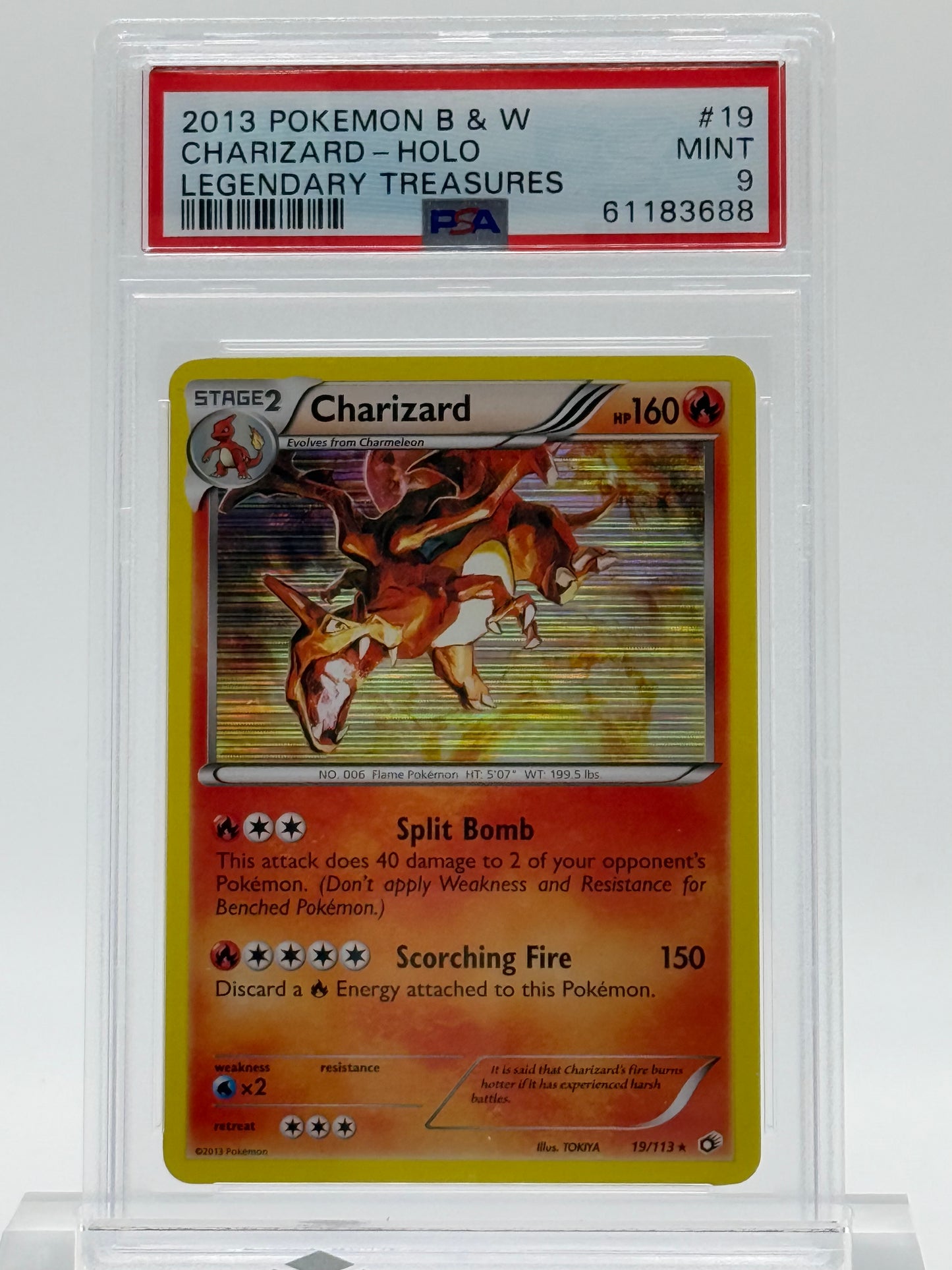 2013 POKEMON B & W- PSA 9- CHARIZARD-HOLO-LEGENDARY TREASURES