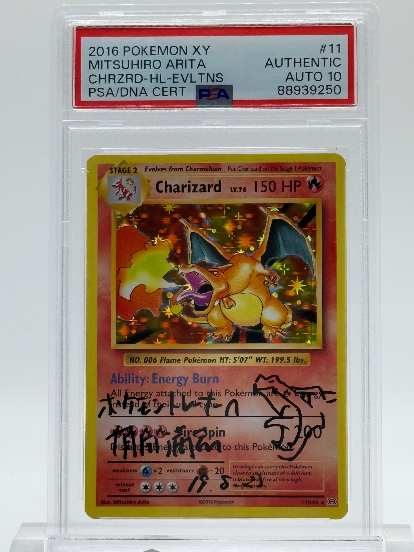 2016 POKEMON XY-MITSUHIRO ARITA CHARIZARD-HL-EVLTNS-PSA/DNA CERT(PSAAUTO10)